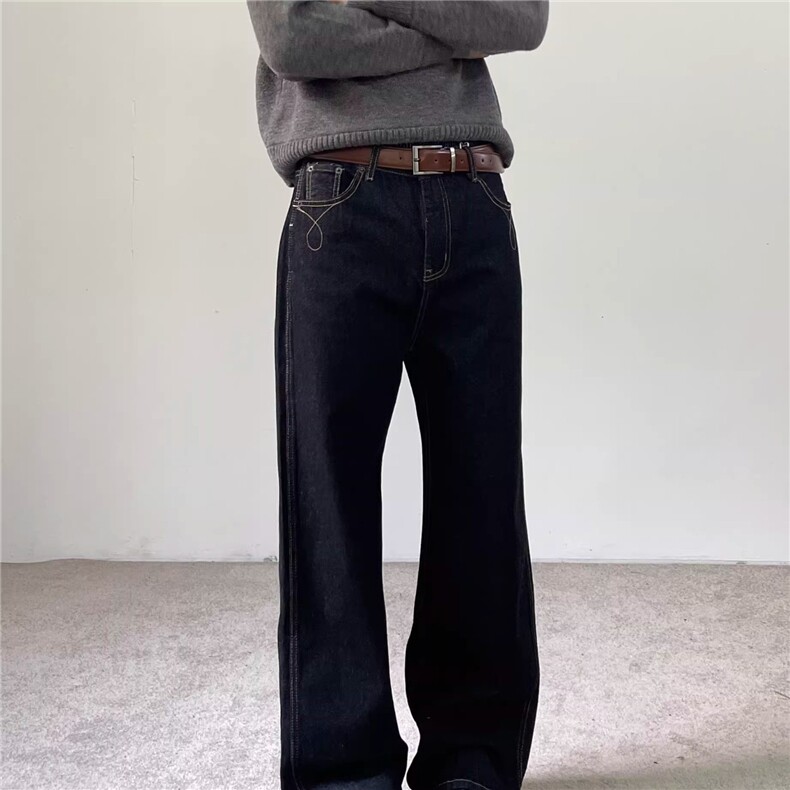 美式原色丹宁明线刺绣牛仔裤cleanfit慵懒宽松直筒裤子NZ019,男装牛仔裤,星座208-5