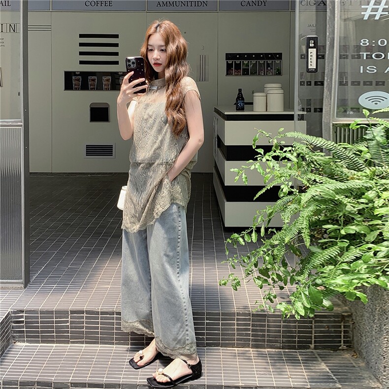 新中复古式蕾丝牛仔套装P175K258,女装套装/套裙,2C210