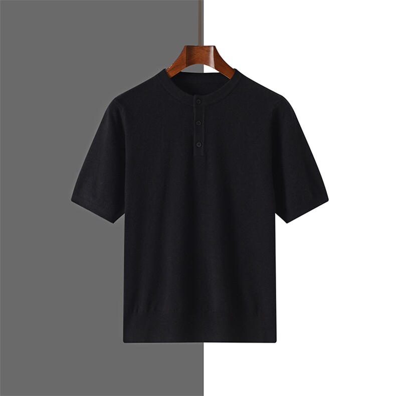 男士夏季商务休闲百搭舒适亨利领短袖，男装T恤，牧绒家园