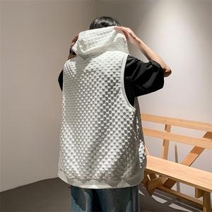 马甲男韩版潮流凹凸格痞子帅连帽2023春夏季ins宽松背心W4782-P34
