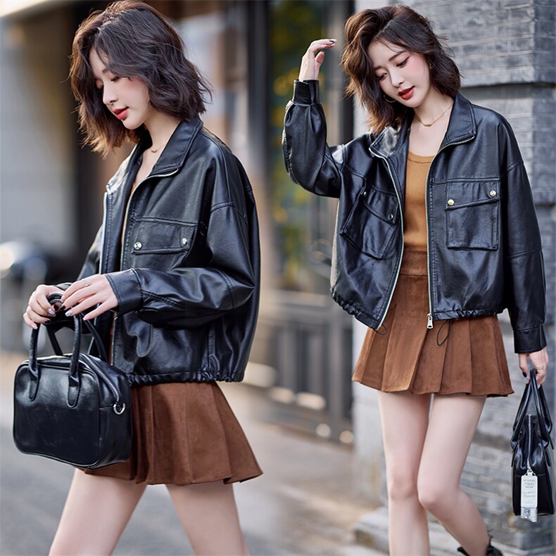 小皮衣外套女2025秋新款休闲pu皮夹克上衣高级感美拉德小个子穿搭，女装皮衣，缘衣格