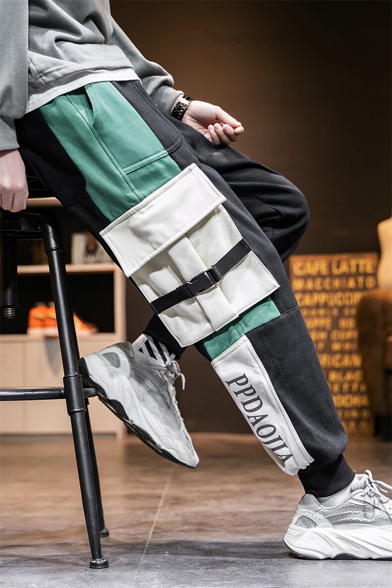 2019冬季新日系男拼接工装束脚加绒加厚长裤休闲裤K2871-P75,男装休闲裤,电商A001