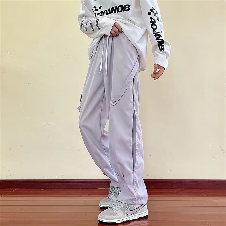 褶皱伞兵裤男秋季新款潮牌美式vibe铆钉裤子宽松直筒阔腿休闲长裤图片
