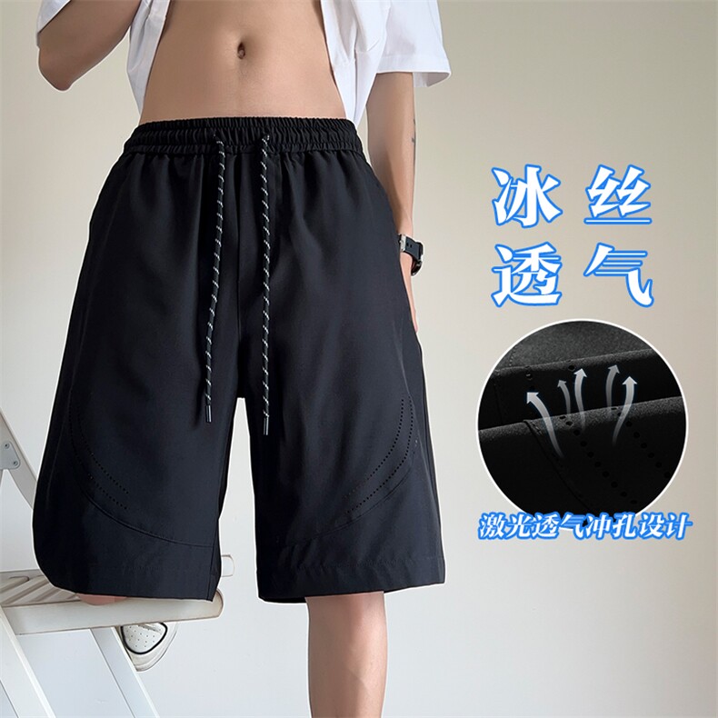 特批P20无差价夏季激光冲孔短裤男冰丝垂感小众潮牌五分裤DK2194,男装牛仔裤,电商A001