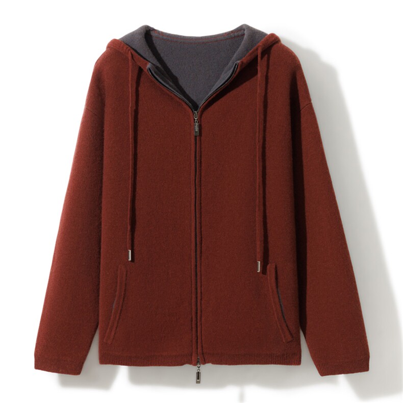 时尚百搭女士秋冬连帽宽松毛衣外套，女装短外套，忠诺羊绒