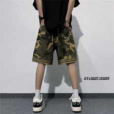 休闲短裤男韩版迷彩字母刺绣高街2025夏季新款ins五分裤K6204-P38，男装休闲裤，星座412-2