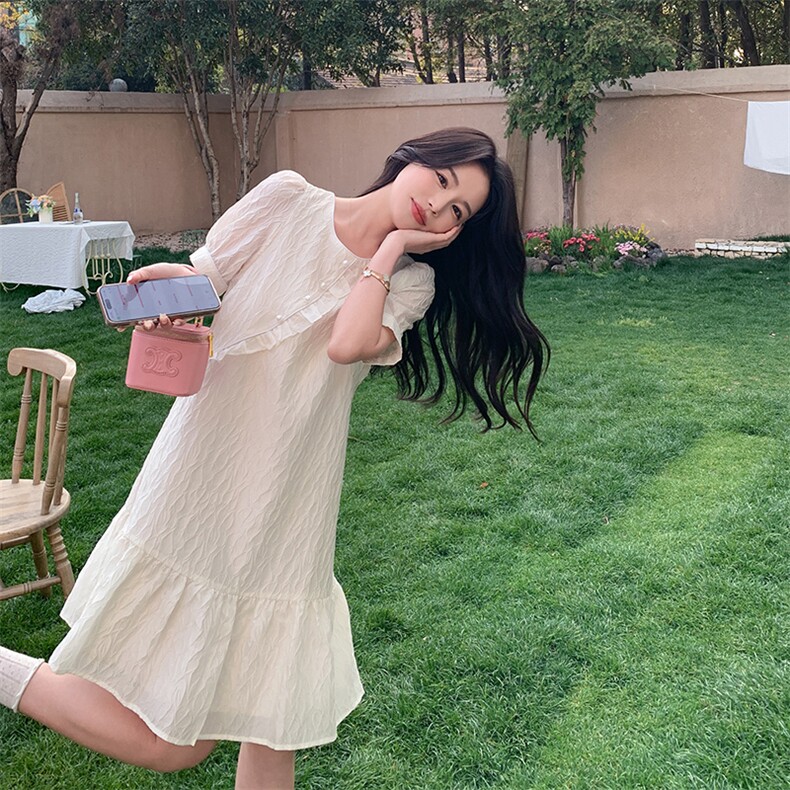 2024新款旗袍风别致惊艳公主裙女设计感小众荷叶边连衣裙娃娃裙夏，女装连衣裙，姿衣轩
