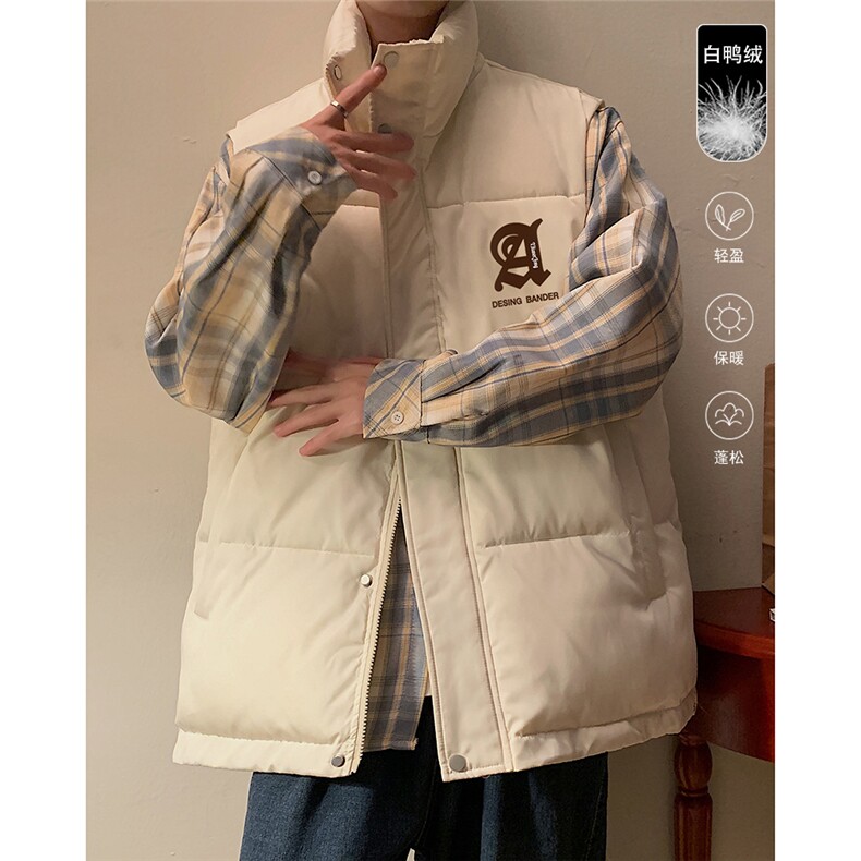 港风冬季新款立领马甲白鸭绒羽绒服男潮宽松男MJ614P115控158,男装羽绒服,电商A268A