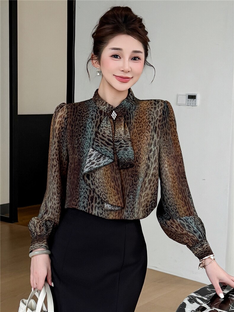 BAO现货2026春季新款时尚气质优雅立领减龄显瘦长袖百搭衬衣,女装衬衫,卡杰菲