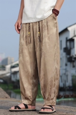 2025春夏男士时尚冰丝透气裤子风阔腿直筒裤，男装休闲裤，电商A008