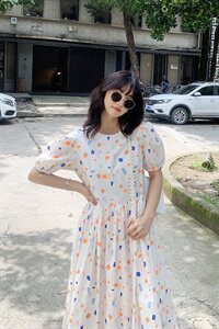 【现货】2021夏装新款俏皮可爱几何撞色连衣裙 166-1019P80图片