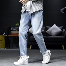 2021春秋季新日系沙发墙大码松紧腰九分纯色牛仔裤男K297-P50，男装牛仔裤，电商A001