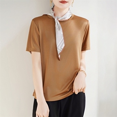 短袖t恤女夏2025年新款醋酸凉感宽松显瘦洋气薄款休闲nis正肩上衣，女装衬衫，暖烁羊绒