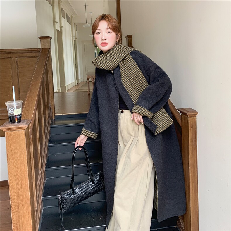 现货新款时尚洋气2025女装羊绒大衣宽松显瘦针织帽羊绒外套,女装毛呢外套,韩然一族