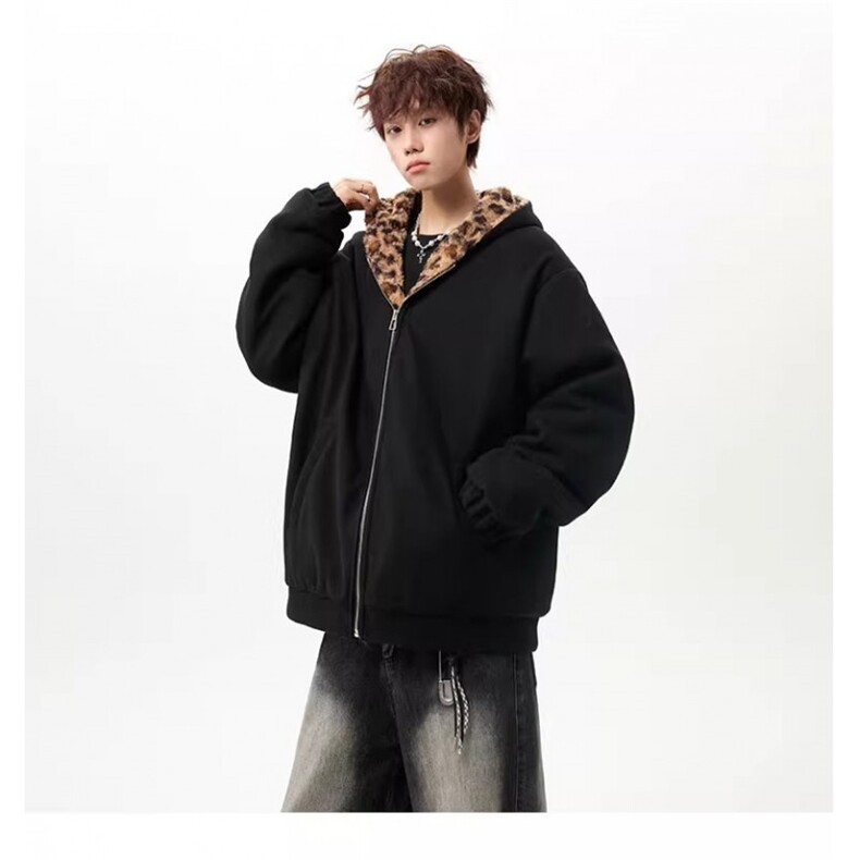 1506/Q1110/P90美式豹纹拼接连帽棉衣,男装棉衣,星座1506