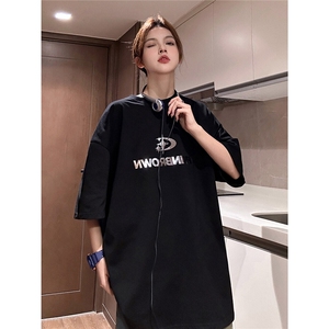 1中性银色立体四芒星印花大码M-5XL短袖T恤男DT77776P23块控特45图片