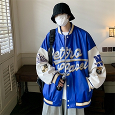特批72控128秋款pu皮拼色男士棒球领刺绣外套机动皮夹克潮PJ222，男装夹克，电商B370