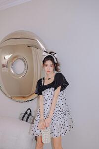 ceelphy现货撞色小众设计师提花连衣裙图片