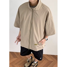 夏季插兜拉链衬衫短袖男女日系复古透气学院风中性上衣潮CJ23，男装T恤，星座1116A（原606A-3）