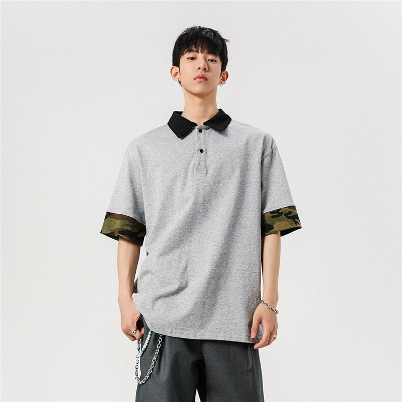 POLO领迷彩拼接撞色短袖T恤T2508-P40控58,男装T恤,星座216(原A116)
