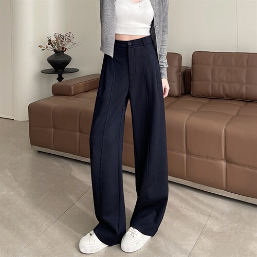 防褪色丹宁蓝直筒牛仔裤春季小个子原色宽松显瘦窄版阔腿裤，女装休闲裤，云美莎专业女裤-全店现货