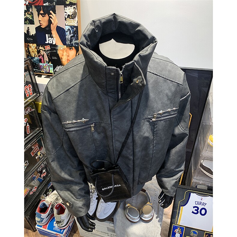 405A美式复古个性金属设计短款皮衣棉服MY24916-特批108控178,男装皮衣,星座405A
