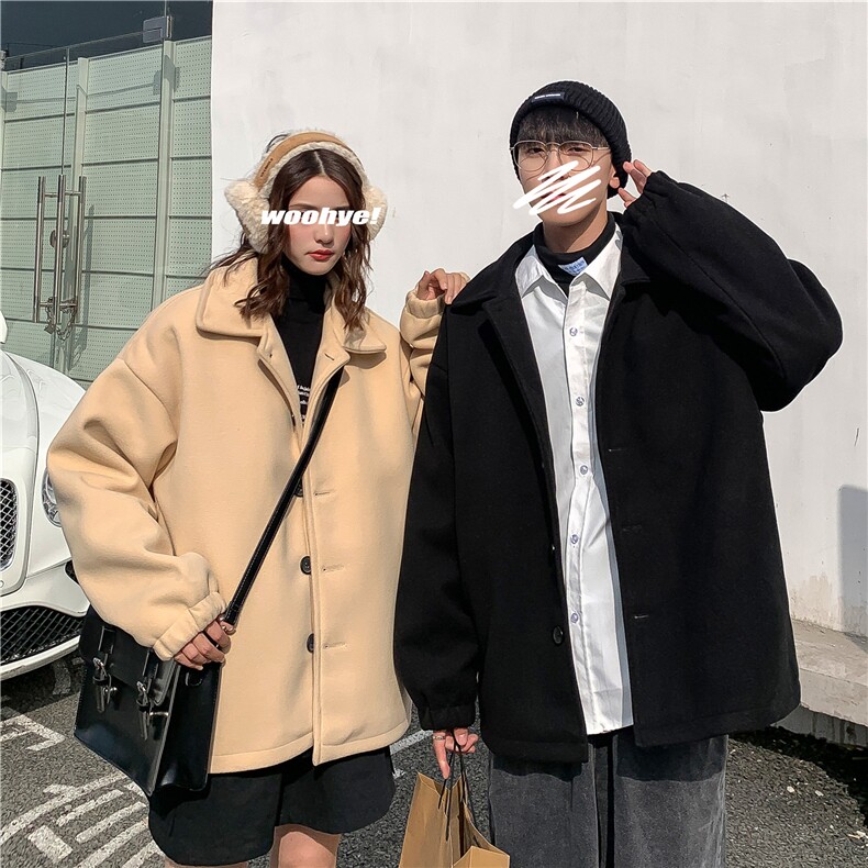N2070/P75加棉P85冬情侣毛呢大衣学生宽松大码呢子外套夹克男控98图片