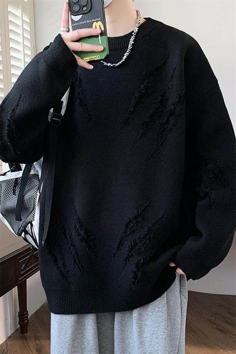 档口现货84680-特P58宽松个性半高领破铜长袖针织毛衣打底衫男,男装针织衫/毛衣,电商D310B