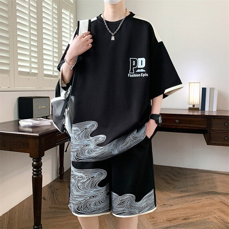 TZ24356-特P50短袖短裤套装男青少年夏季冰丝t恤男装学生一套,男装T恤,电商D310B