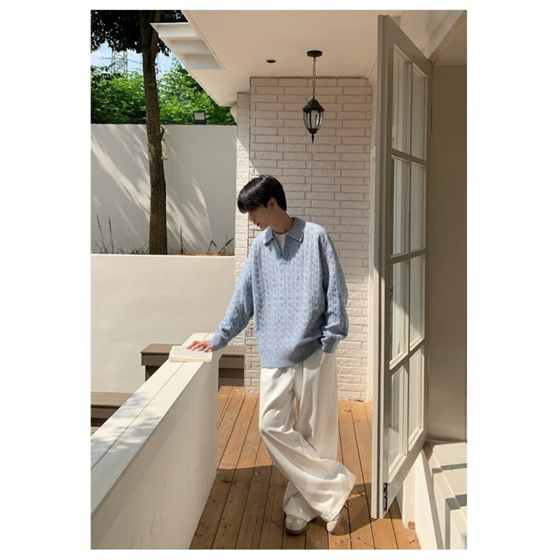 原宿简约新款文艺慵懒时尚日系翻领针织毛衣男潮流百搭气质,男装针织衫/毛衣,星座506A