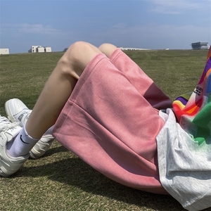 紫色重磅麂皮绒短裤男夏季潮牌宽松大码五分中裤休闲运动垂感裤子图片