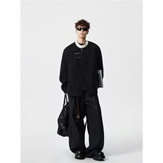 新中式拼色毛呢子西装大码M-5XL加棉大衣聚酯纤维XF78161P118，男装西服套装，星座227-7