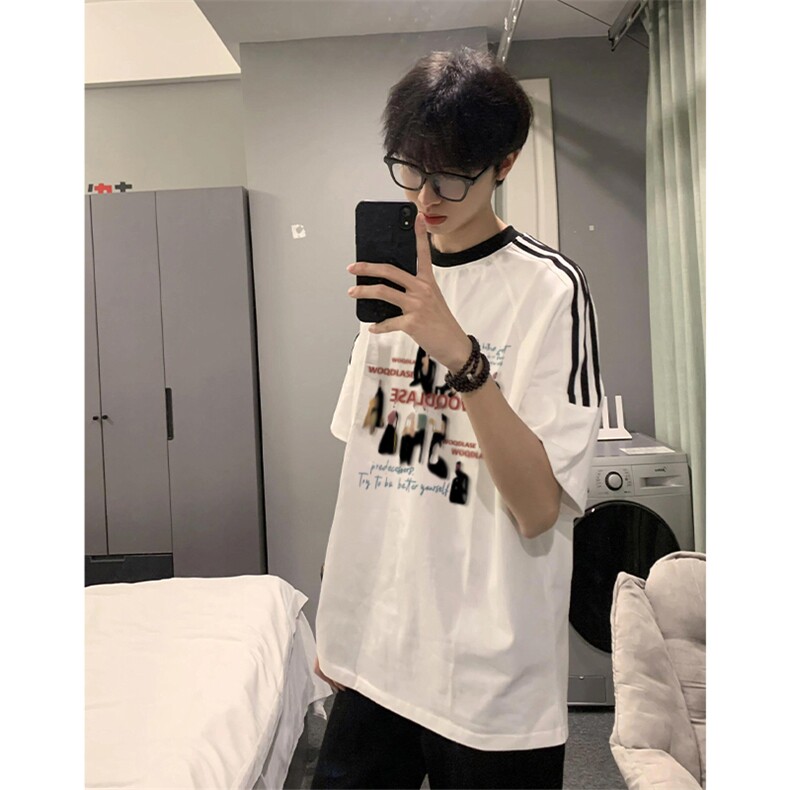 夏季美式高街重磅纯棉三条杠织带撞色男女短袖T恤ZD522-特P30,男装T恤,电商A486