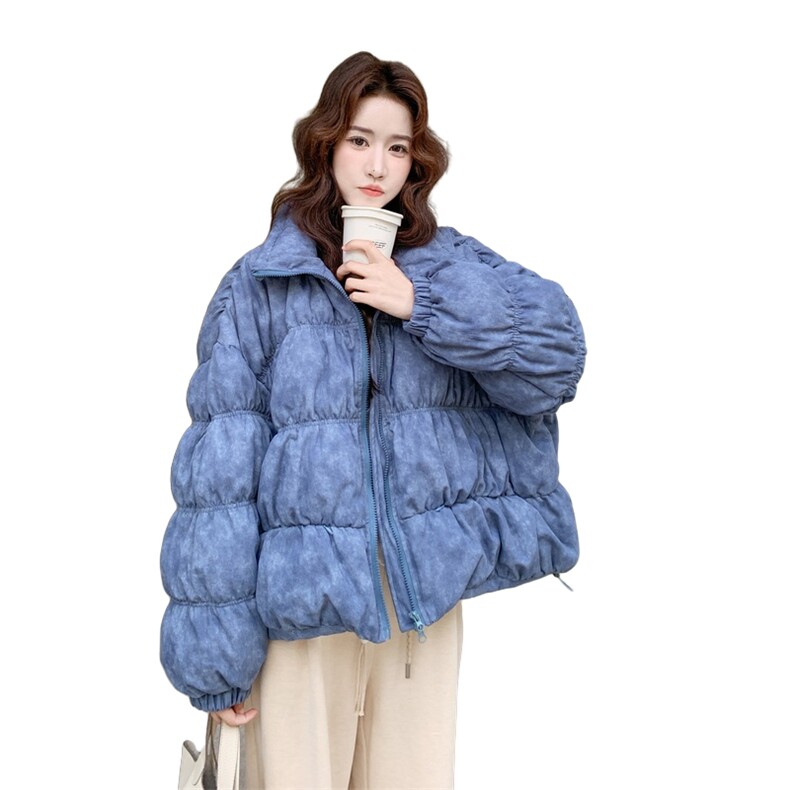 设计感扎染蓝色翻领羽绒服女冬超火好看高级小众保暖加厚短款外套,女装羽绒服,2C176
