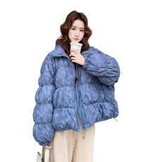 设计感扎染蓝色翻领羽绒服女冬超火好看高级小众保暖加厚短款外套，女装羽绒服，2C176