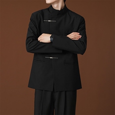复古时尚金属盘扣垫肩夹克儒雅帅气新中式西服外套男女潮-XZ488，男装夹克，星座601-1