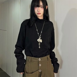 半高领长袖卫衣男女褶皱纯色T恤堆堆领套头日系痞帅设计高级感图片