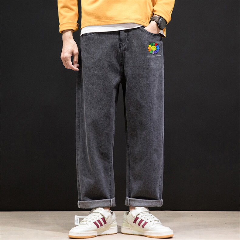 NK46101-P45加绒-P55百搭牛仔裤男士宽松九分裤男直筒裤子男,男装牛仔裤,电商A040A