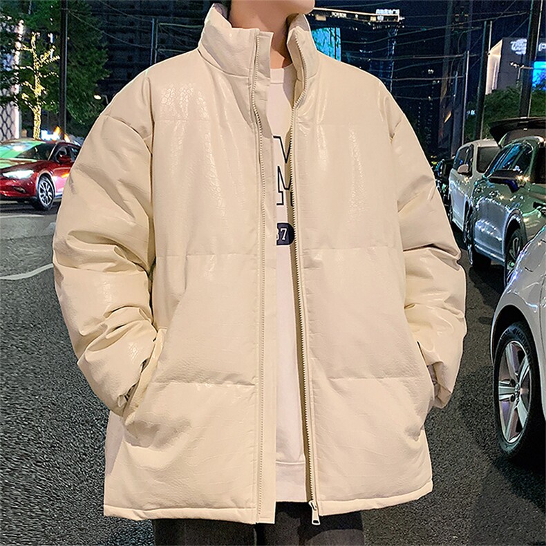 二开纯色直播抖音品质宽松男羽绒棉加厚PU皮棉衣外套M1500P70,男装棉衣,电商C408(原B339-1)