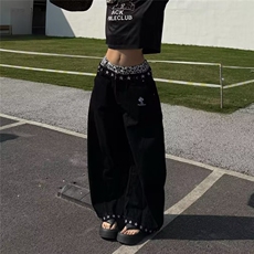 高腰棋盘格牛仔裤女春秋复古大码胖妹妹显瘦梨型身材微喇叭阔腿裤，男装牛仔裤，四季星座505