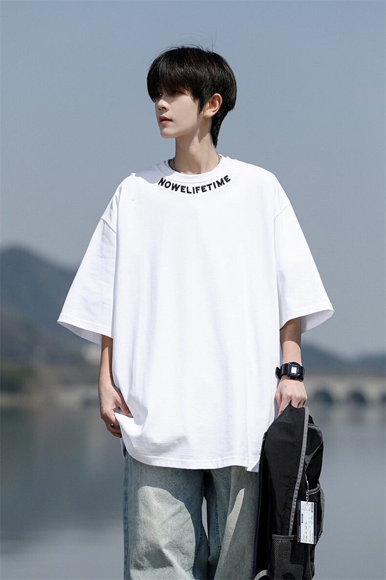 8XL-M特大码正肩纯棉短袖t恤男夏季刺绣上衣白色内搭打底DX309P35,男装T恤,电商D206-1