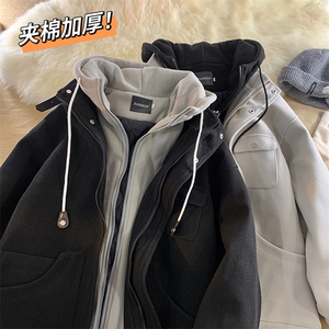 EQ158 冬季加厚棉衣外套男女宽松呢料外套假两件呢大衣冬装P148图片