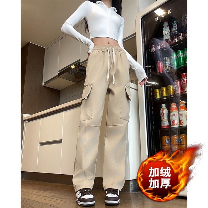 秋冬新款工装裤松紧美式休闲宽松阔腿裤直筒显瘦加绒裤子B84加绒,男装工装外套,星座310B-2