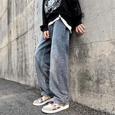 秋季牛仔裤男宽松直筒美式oversize裤高街ins复古老爹裤7135-p45，男装牛仔裤，星座1008-2