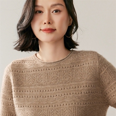 新款纯色长袖圆领针织衫时尚休闲简约风，女装针织衫/毛衣，鸥蕊娅羊绒