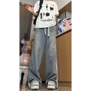 A1218TP48控78-抖音品质夏季美式条纹牛仔裤男直筒百搭休闲裤子图片