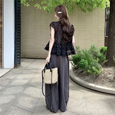 慵懒风复古荷叶边背心＋松紧腰灯笼裤两件套P185-275，女装套装/套裙，网红馆