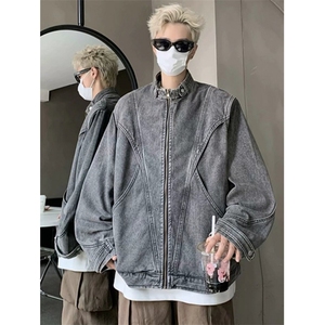 复古牛仔夹克男cleanfit简约高级设计感立领外套 J29图片