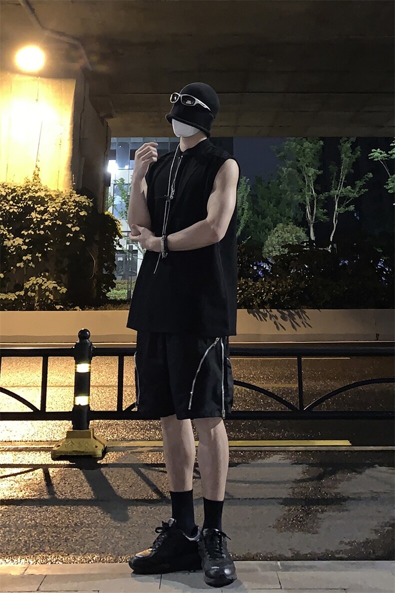 B221美式ins高街暗黑小众拉链休闲短裤五分裤LK23058-P55控78,男装休闲裤,电商B221