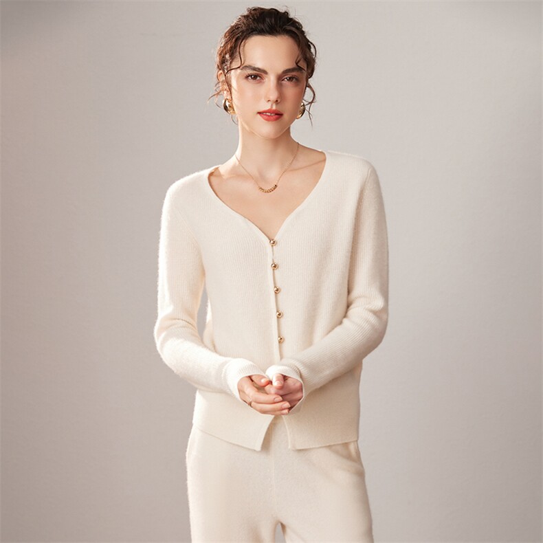 2025春秋新款羊绒衫女100山羊绒修身洋气外套V领纯色气质针织开衫，女装羊绒衫，戎叶云台